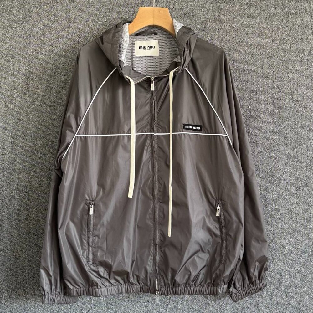 MIUMIU Woven Hooded Long-Sleeve Jacket, Size M